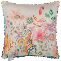 Primrose Linen Printed Feather Cushion 50x50cm - Pink