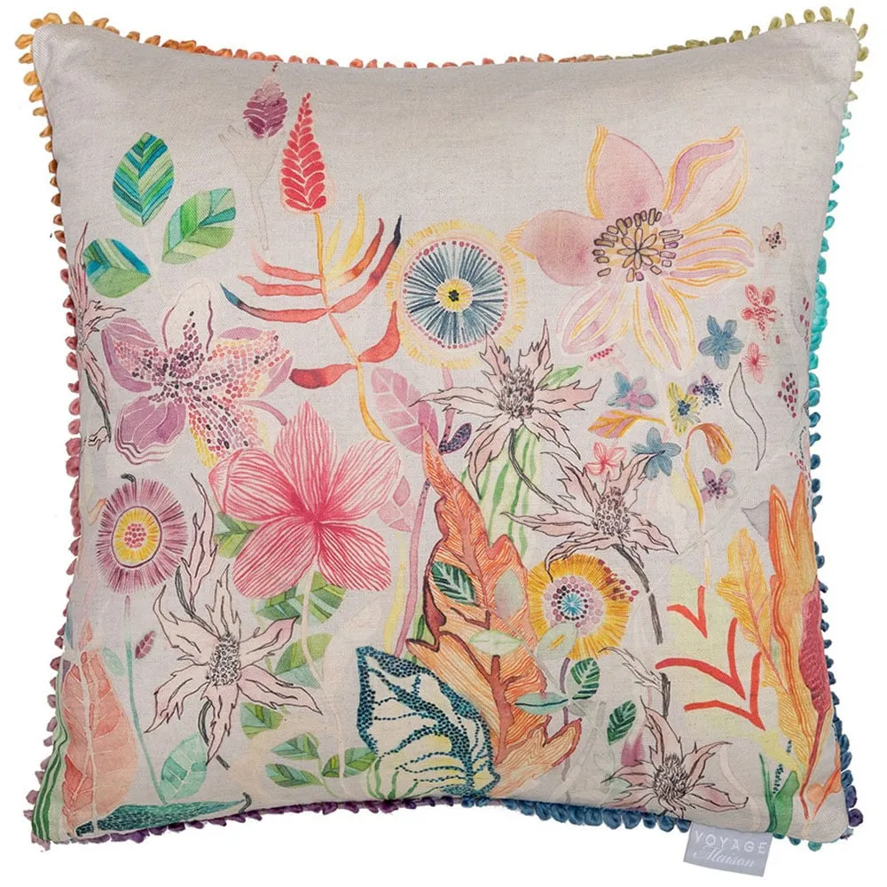 Primrose Linen Printed Feather Cushion 50x50cm - Pink image