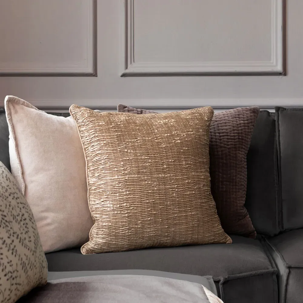 Rainfall Square Cushion with Embroidery - Bronze, Velvet