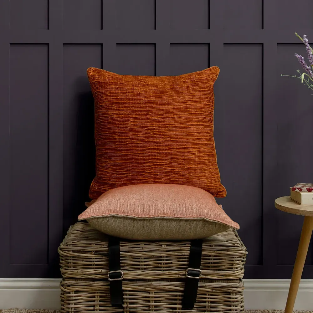 Rainfall Square Cushion with Embroidery - Cinnamon, Velvet