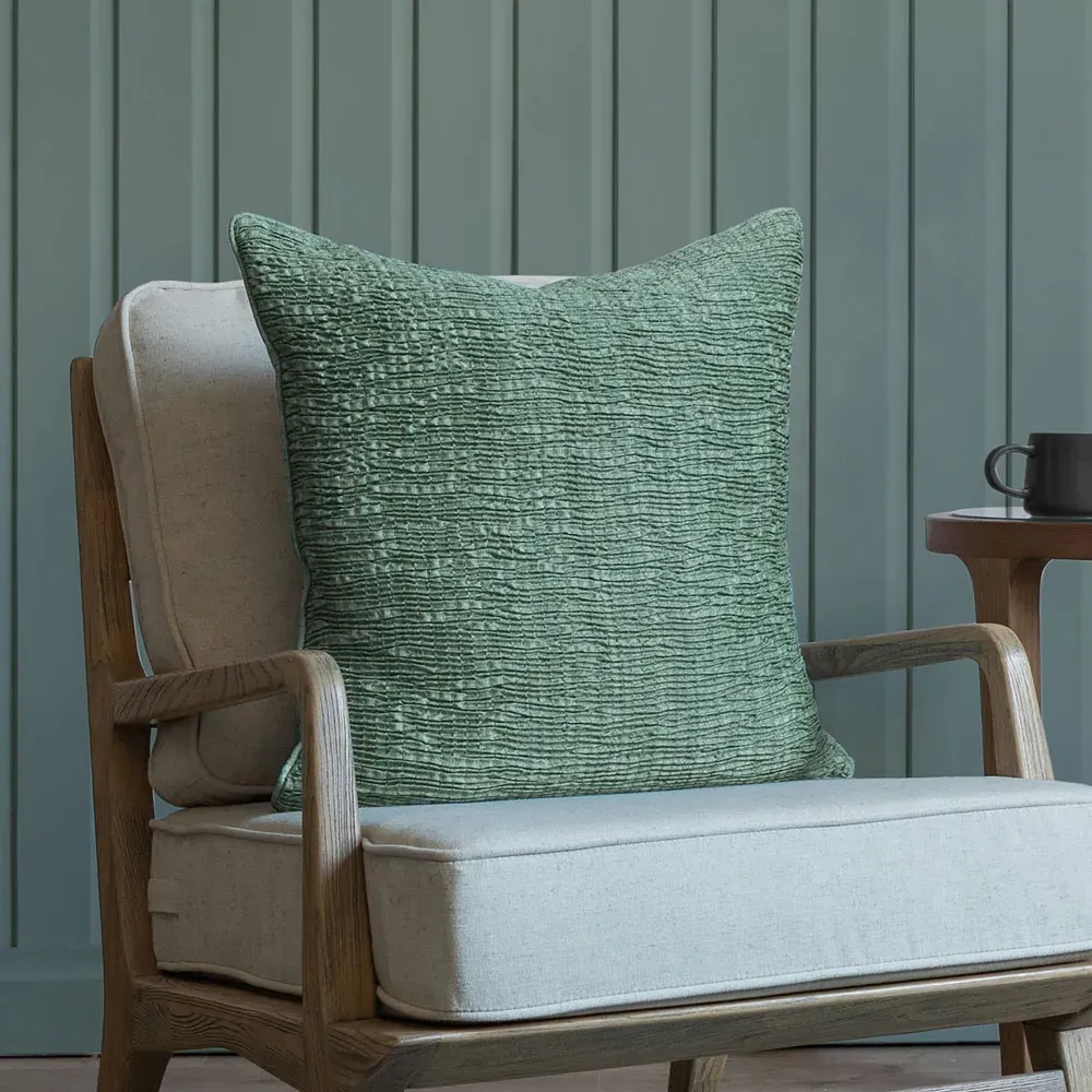 Rainfall Square Cushion with Embroidery - Mint, Velvet