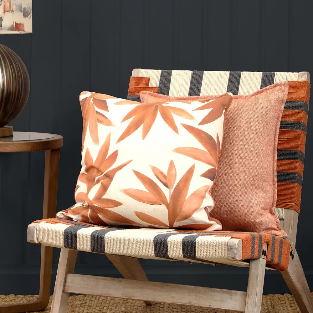 Silverwood Amber Printed Feather Cushion - Orange, Linen