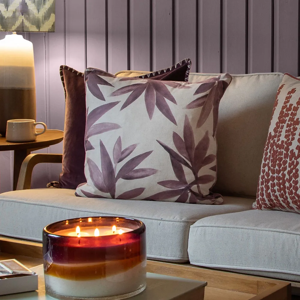 Silverwood Dusk Printed Feather Cushion - Grey, Linen