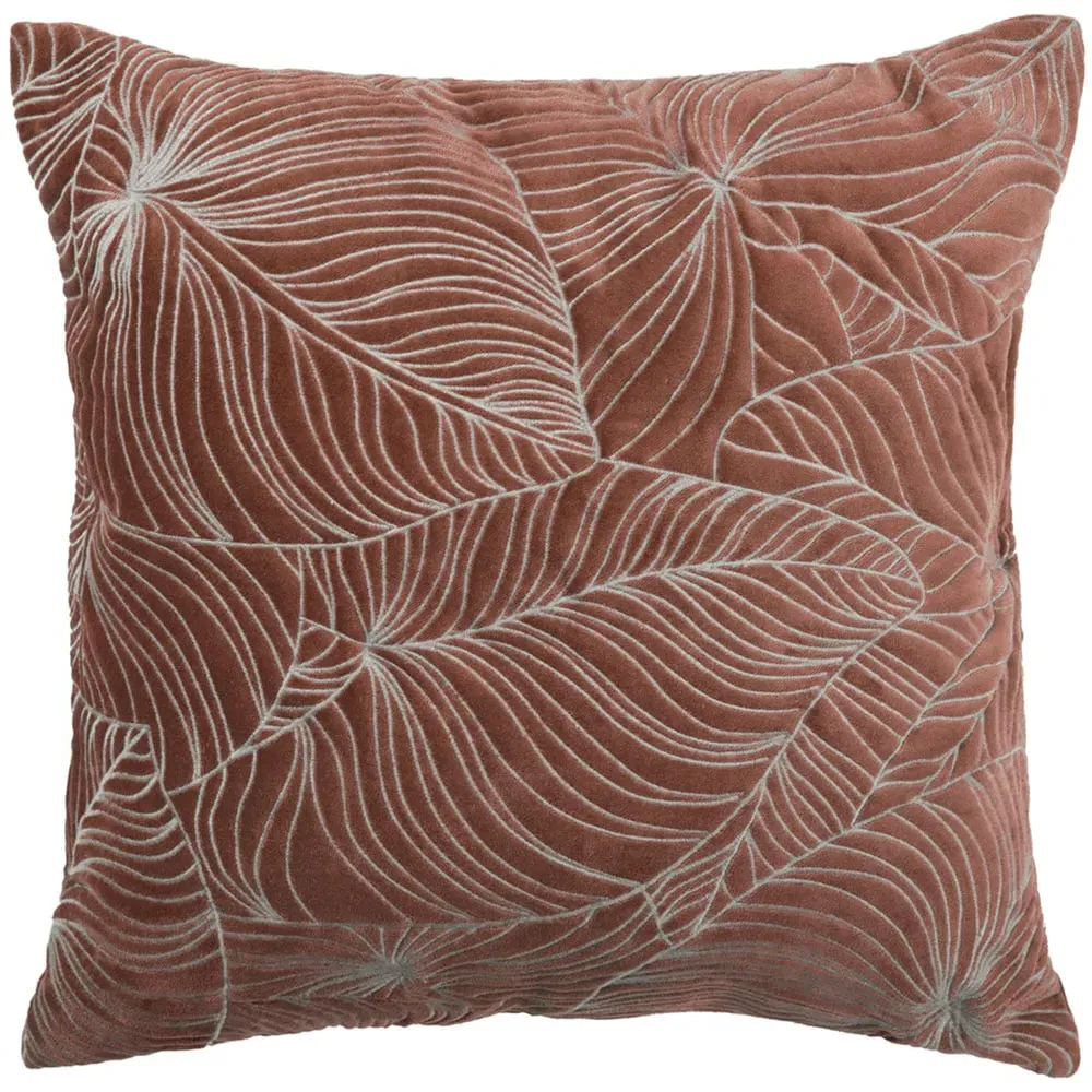 Taro Square Cushion with Embroidered Design - Red, Velvet
