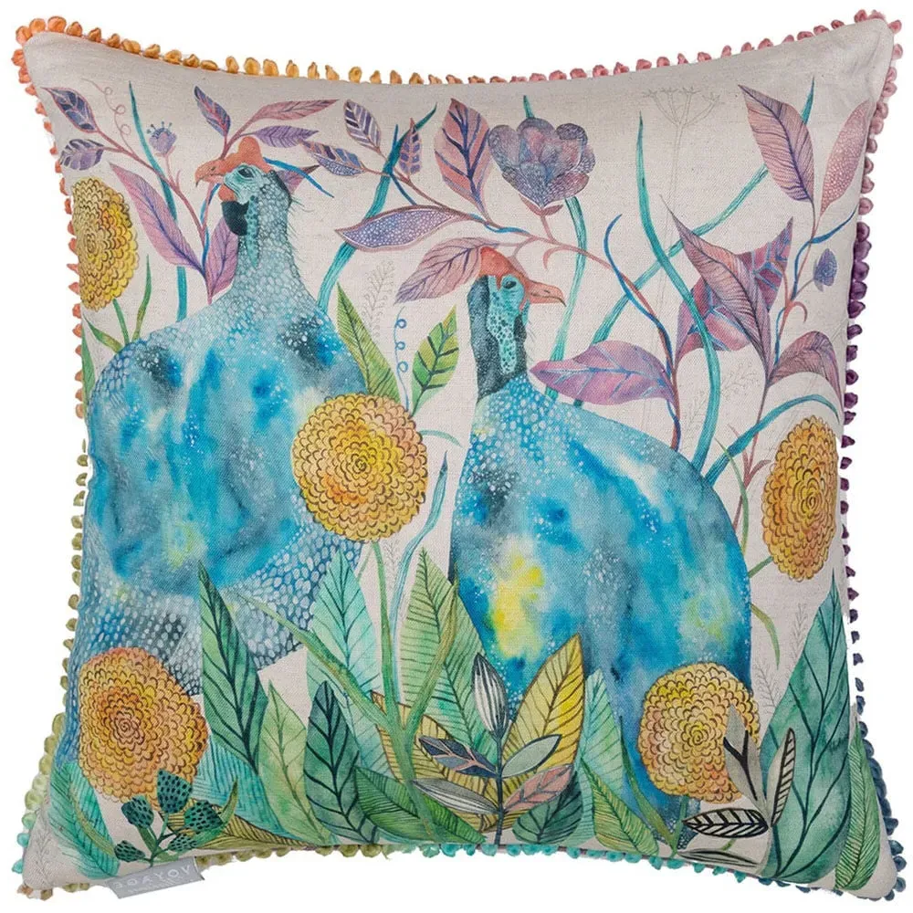 Tilda and Faye Linen Printed Feather Cushion 50x50cm - Cream