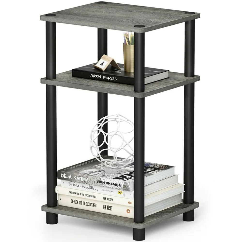 2 Shelf Turn-N-Tube End Table - French Oak Grey, Black