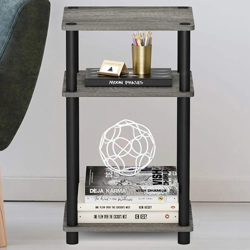 2 Shelf Turn-N-Tube End Table - French Oak Grey, Black