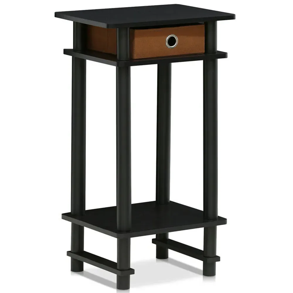 2 Shelf Turn-N-Tube Tall End Table with Bin - Espresso Brown