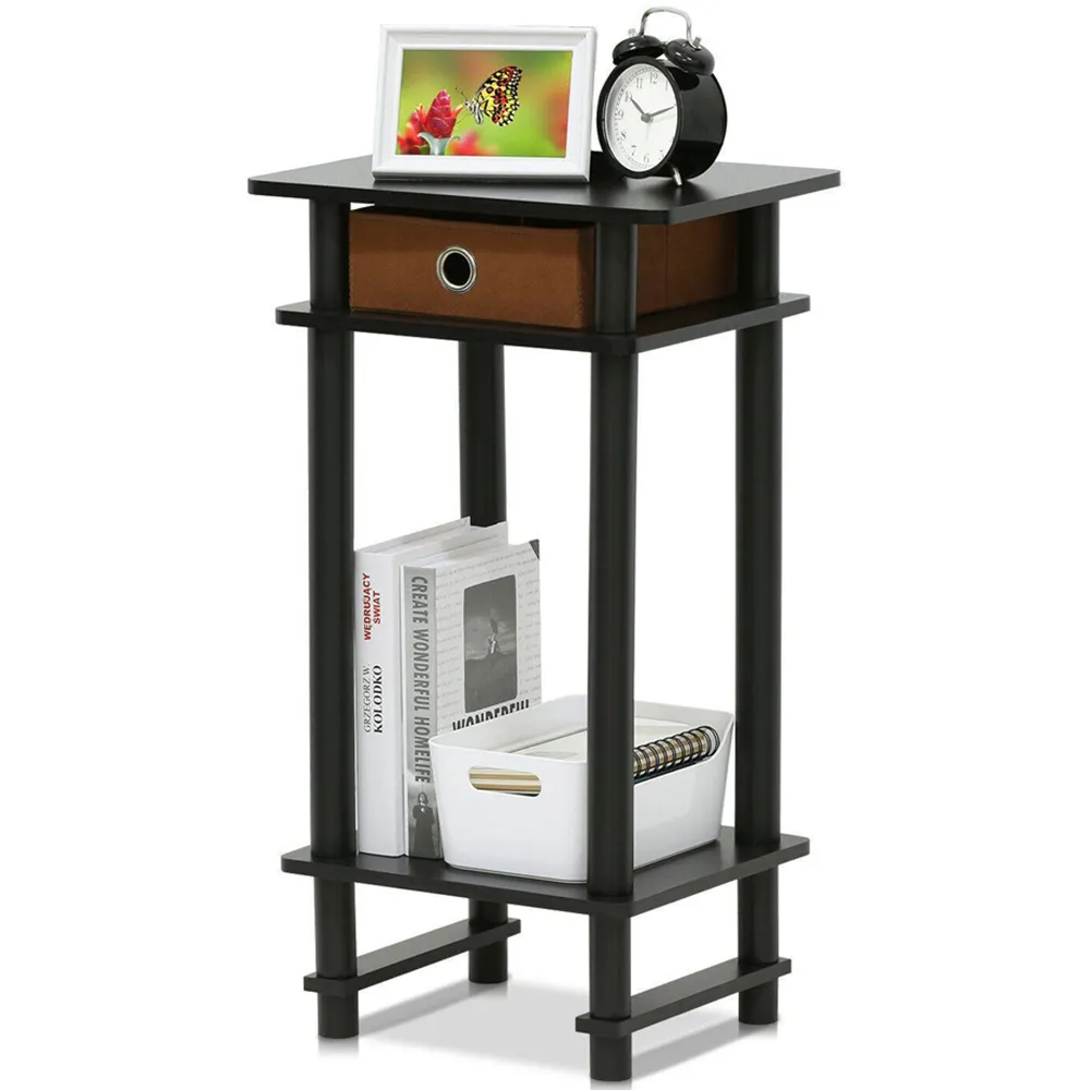2 Shelf Turn-N-Tube Tall End Table with Bin - Espresso Brown