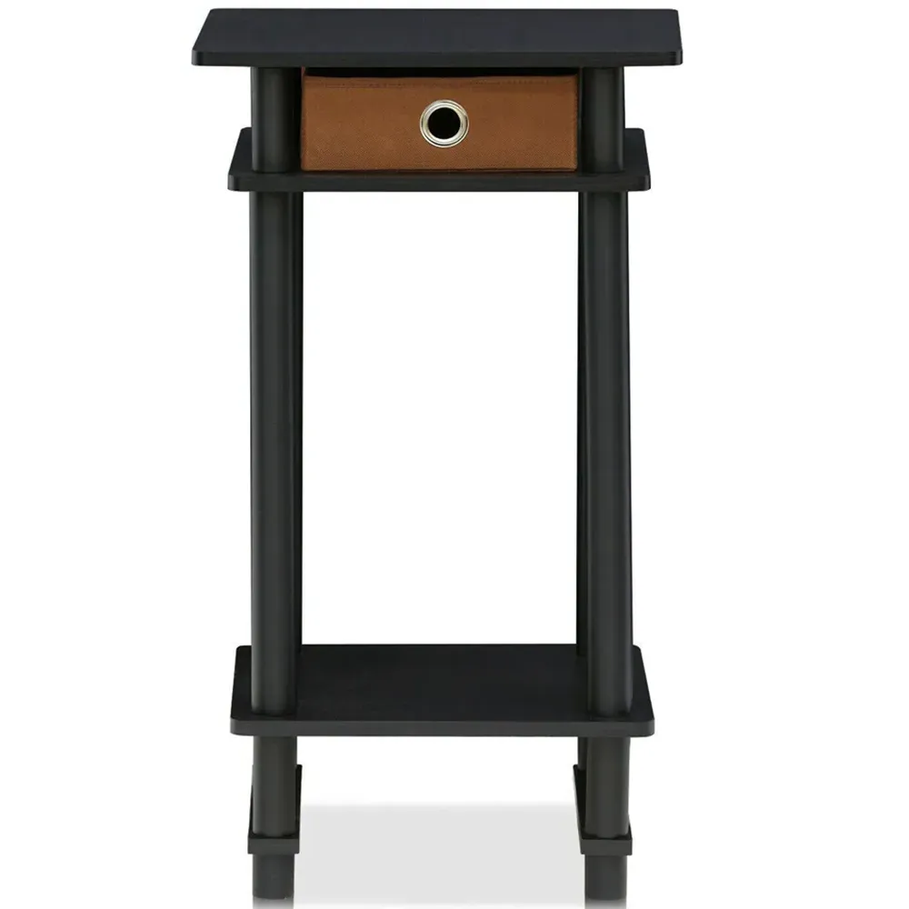 2 Shelf Turn-N-Tube Tall End Table with Bin - Espresso Brown