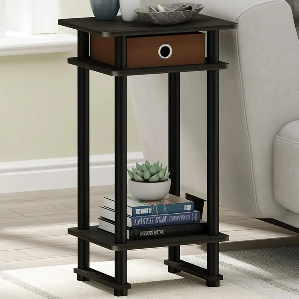 2 Shelf Turn-N-Tube Tall End Table with Bin - Espresso Brown