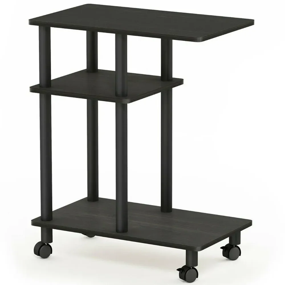 2 Shelf U Shape Turn-N-Tube Side Table with Casters - Black
