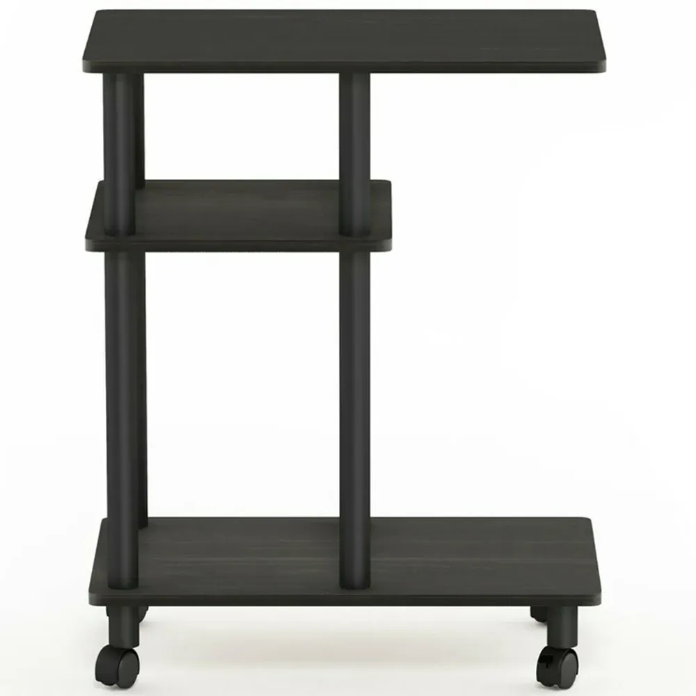2 Shelf U Shape Turn-N-Tube Side Table with Casters - Black