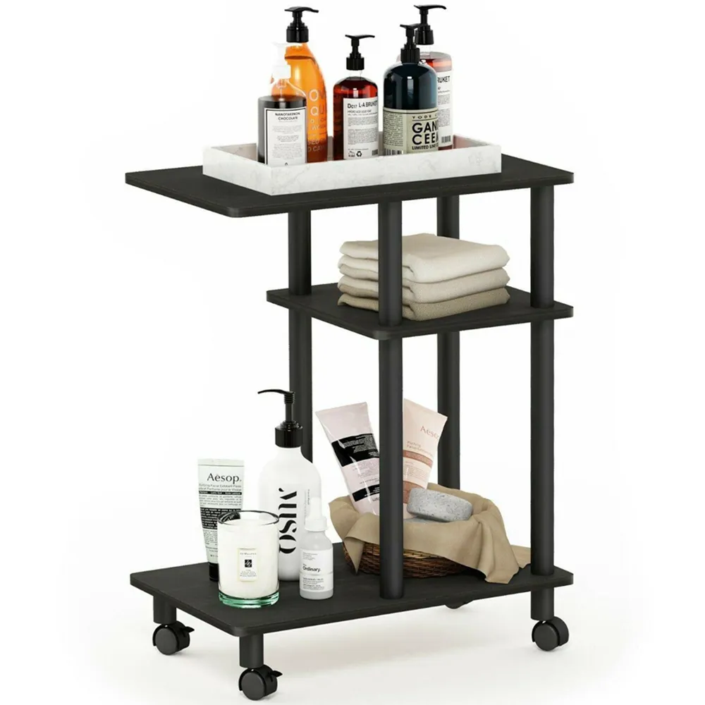 2 Shelf U Shape Turn-N-Tube Side Table with Casters - Black