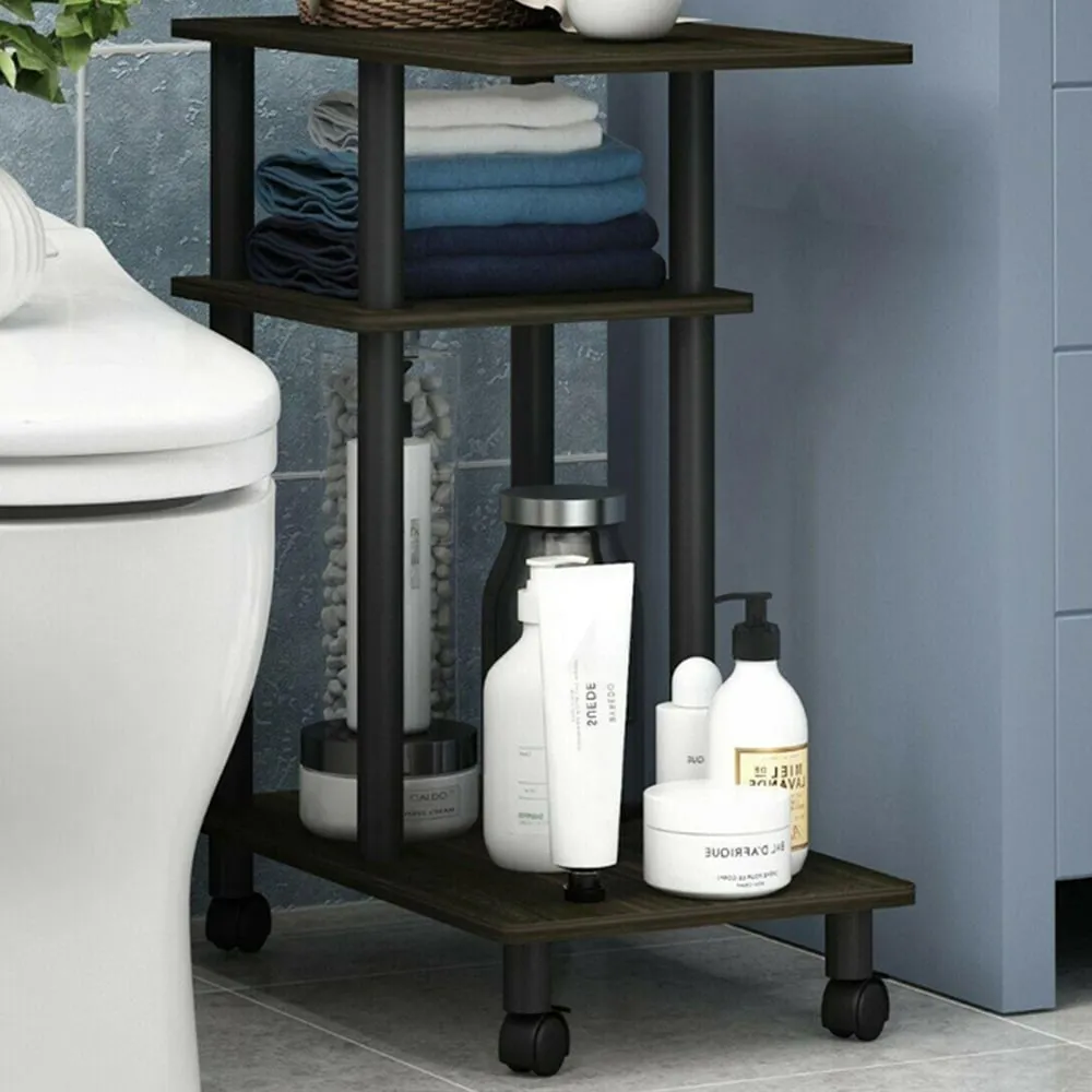 2 Shelf U Shape Turn-N-Tube Side Table with Casters - Black