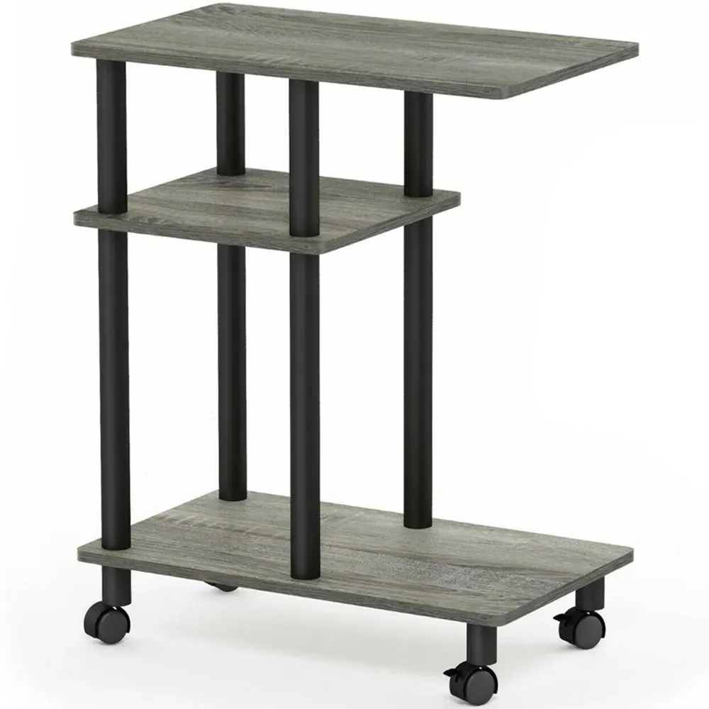2 Shelf U Shape Turn-N-Tube Side Table with Casters - French Oak Grey, Black