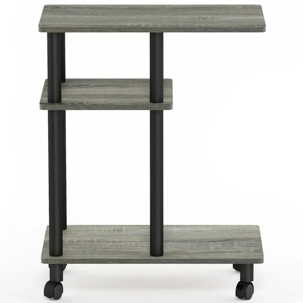 2 Shelf U Shape Turn-N-Tube Side Table with Casters - French Oak Grey, Black