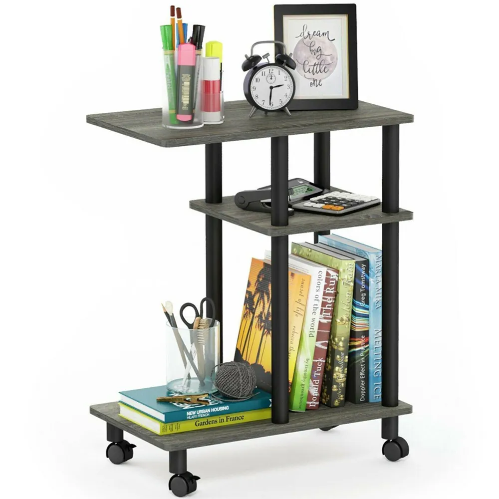 2 Shelf U Shape Turn-N-Tube Side Table with Casters - French Oak Grey, Black