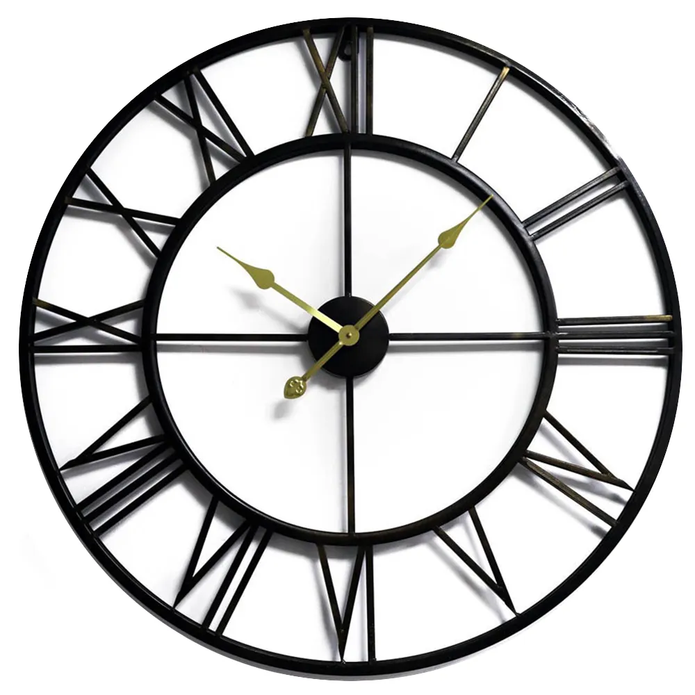 Black and Gold Roman Numeral Round Wall Clock 76cm - Black