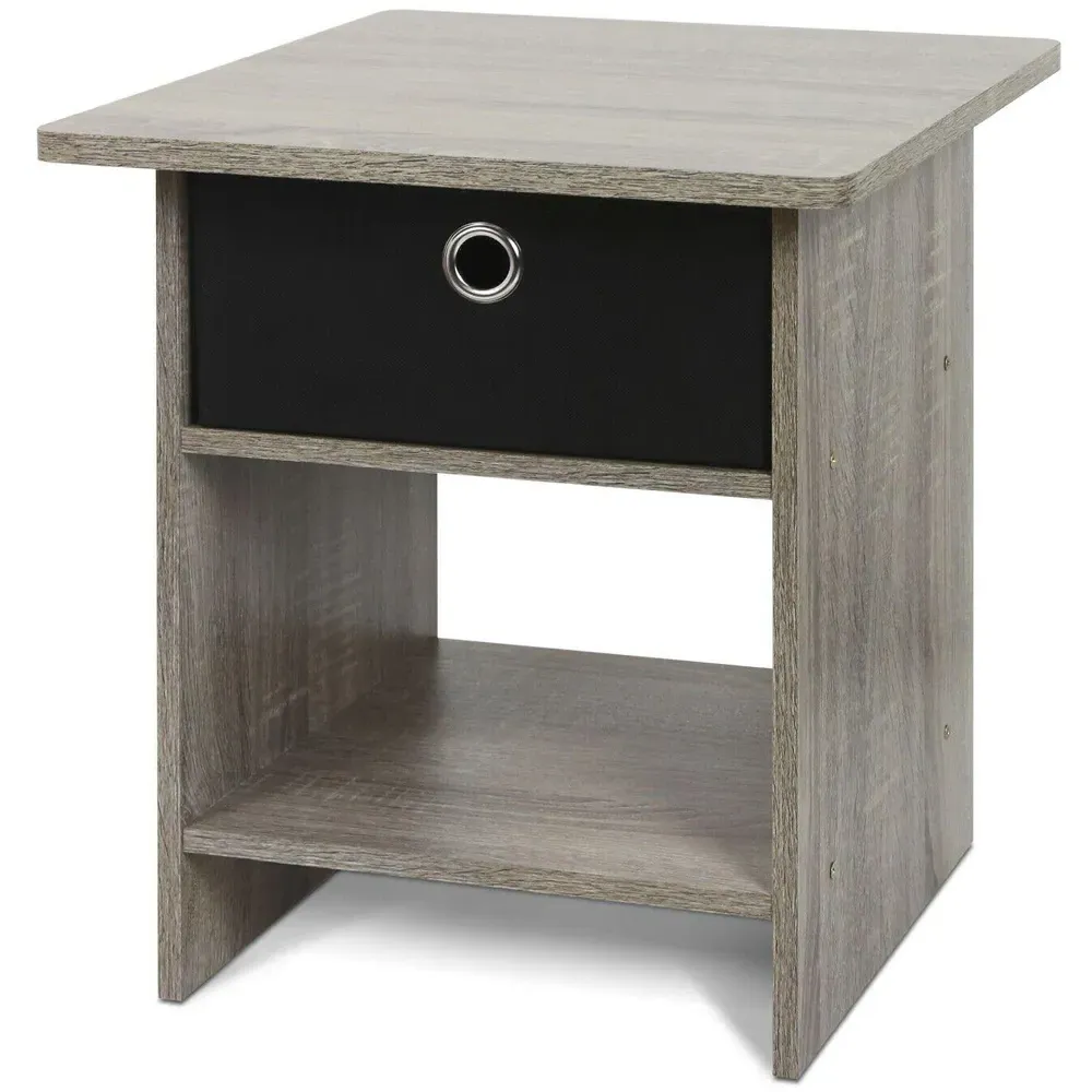 Dario Single Drawer End Table with Shelf - Grey, French Oak