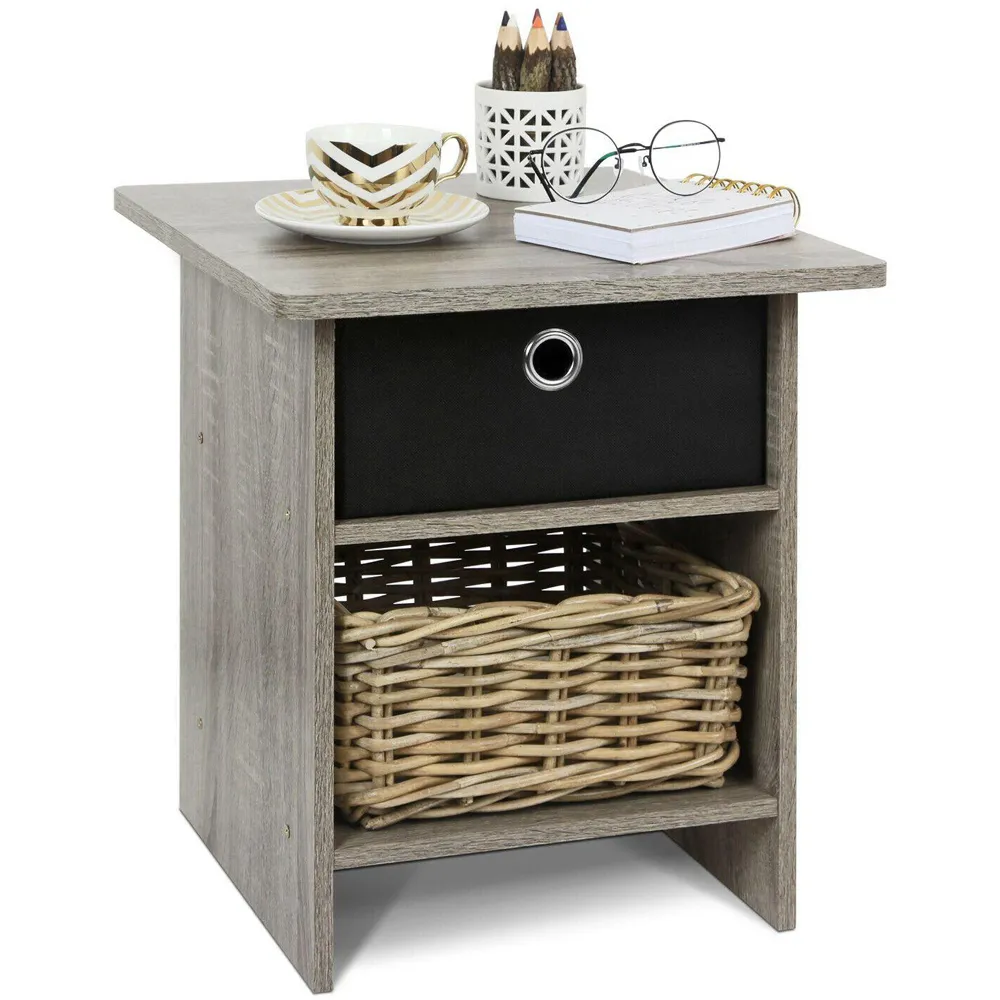 Dario Single Drawer End Table with Shelf - Grey, French Oak