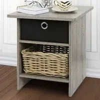 Dario Single Drawer End Table with Shelf - Grey, French Oak
