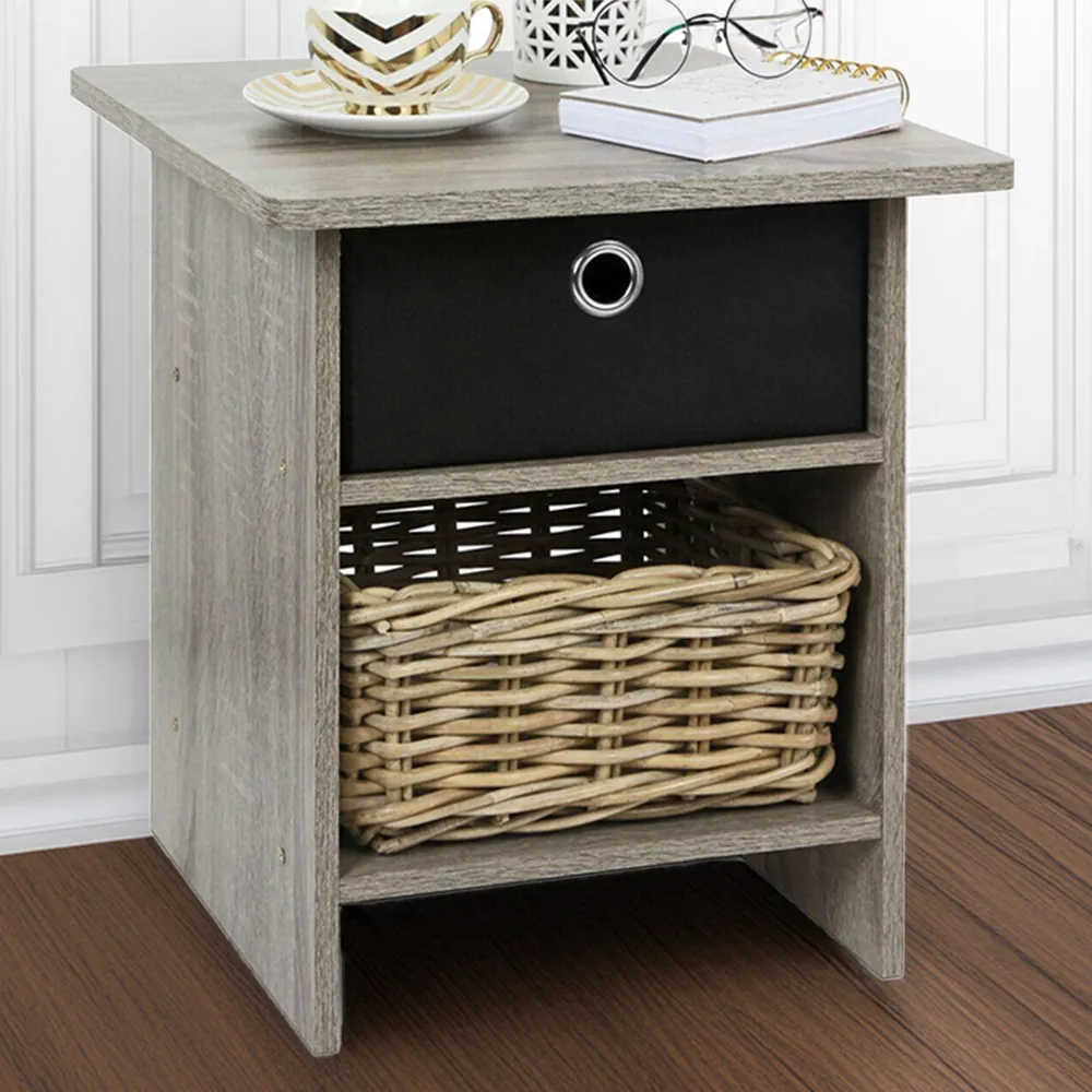 Dario Single Drawer End Table with Shelf - Grey, French Oak