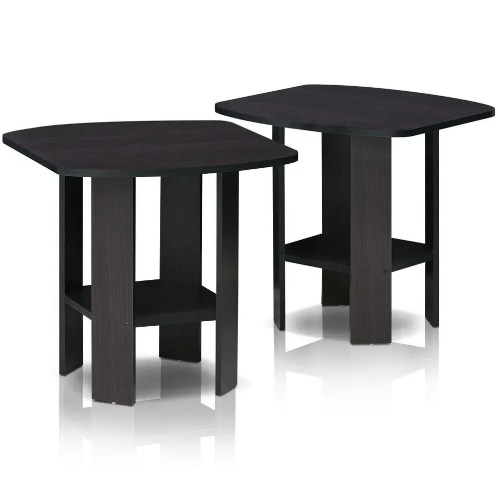 Dark Walnut End Table Set of 2 - Black, Composite Wood