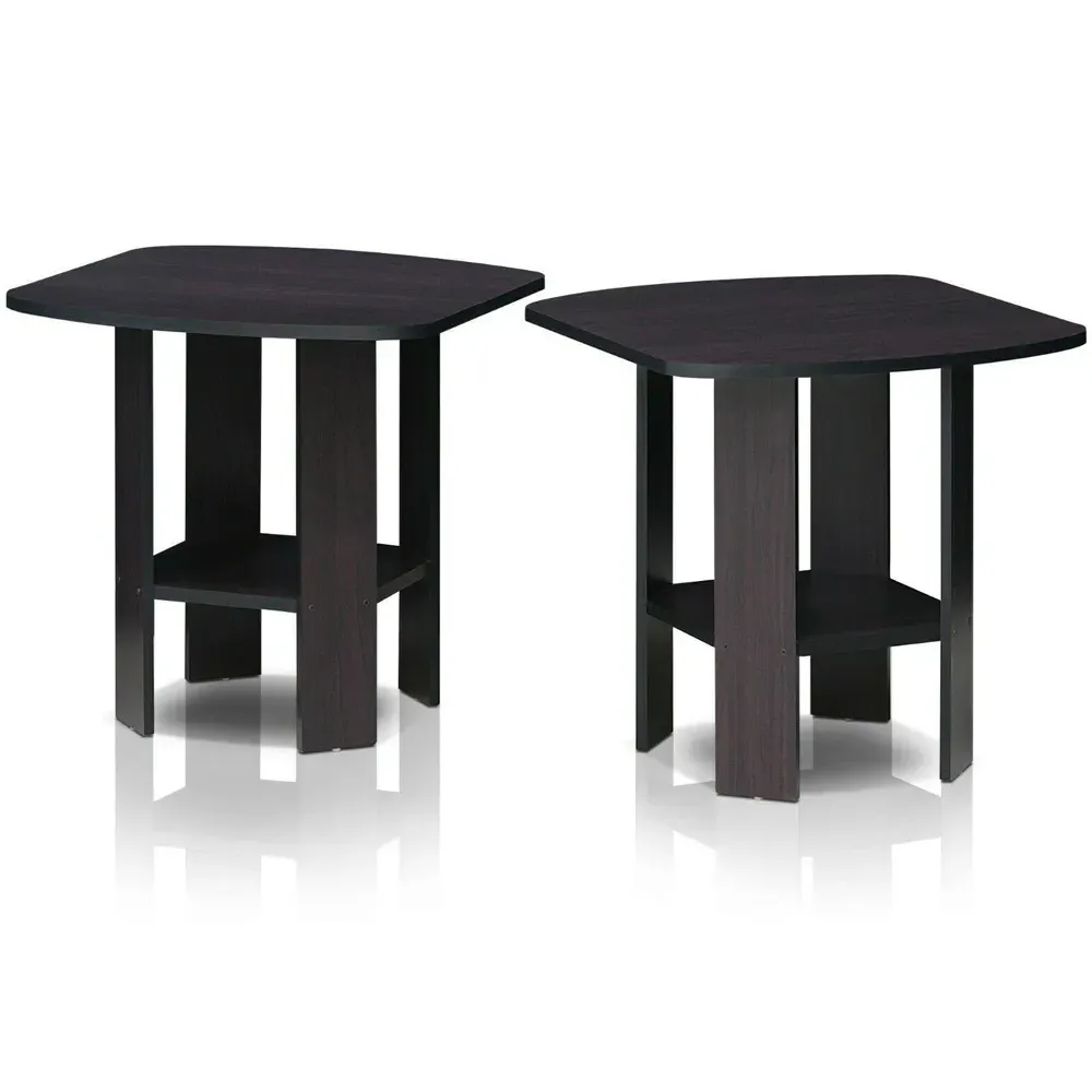 Dark Walnut End Table Set of 2 - Black, Composite Wood