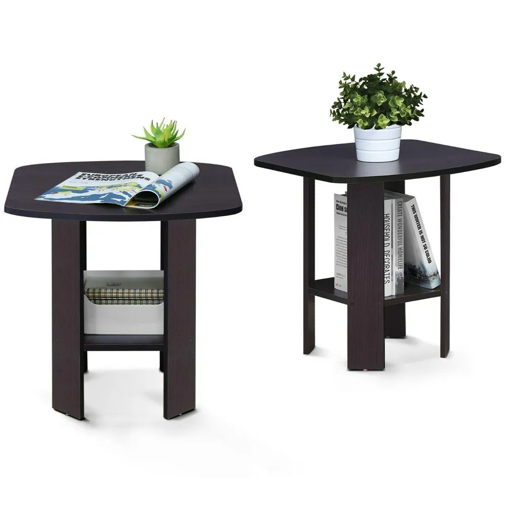 Dark Walnut End Table Set of 2 - Black, Composite Wood