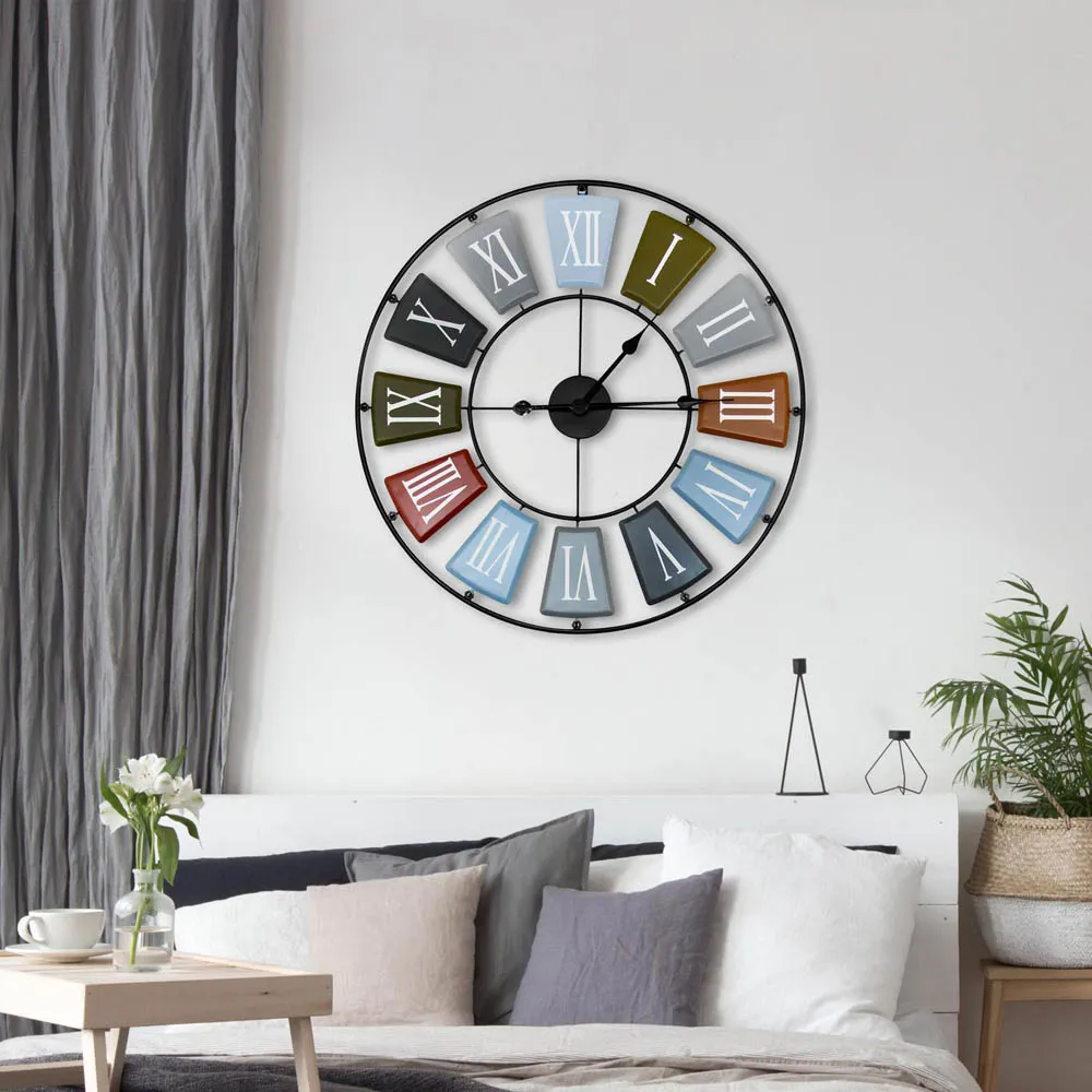 Earth Colours Skeleton Roman Numeral Round Wall Clock 68cm