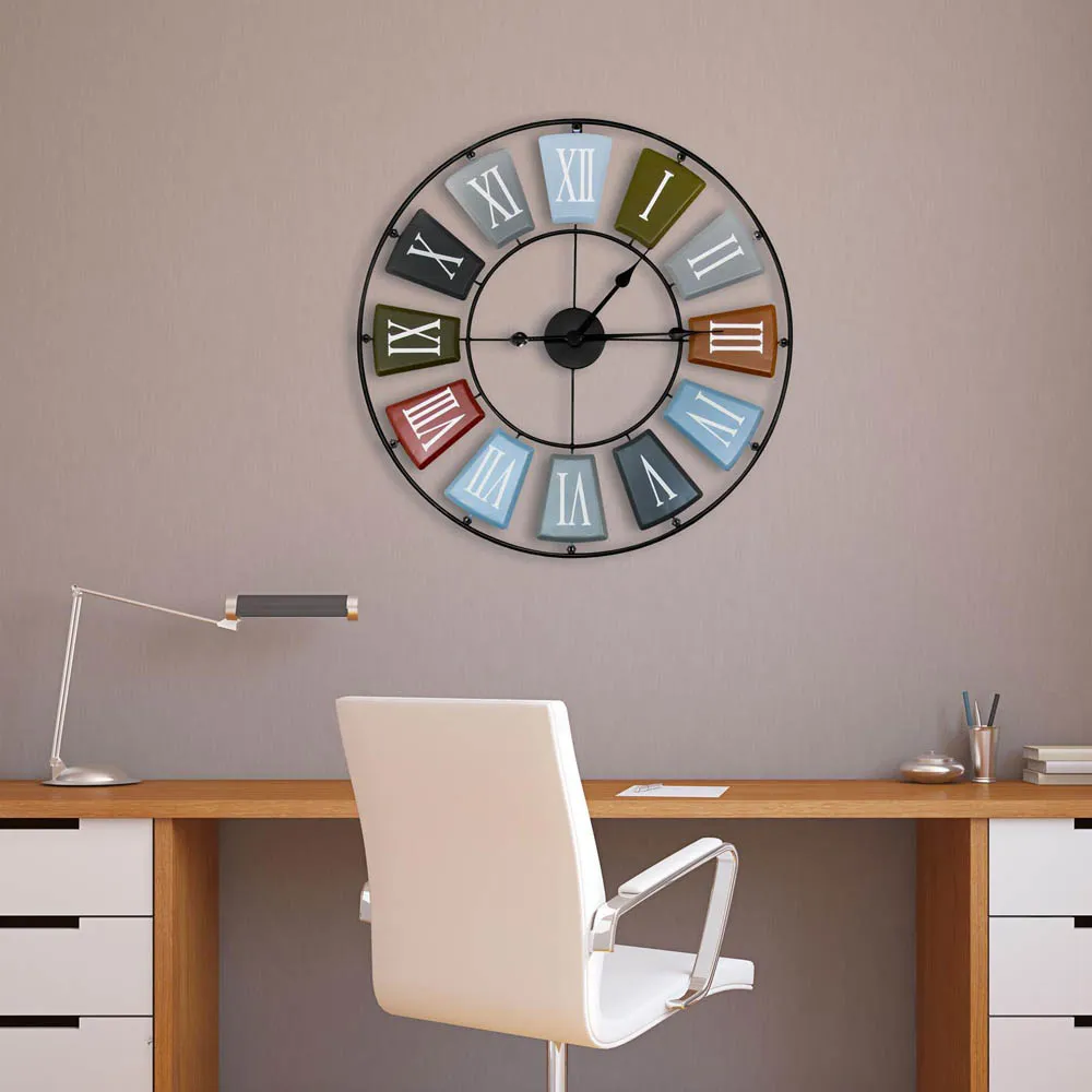 Earth Colours Skeleton Roman Numeral Round Wall Clock 68cm