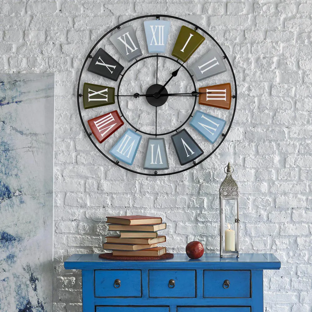 Earth Colours Skeleton Roman Numeral Round Wall Clock 68cm