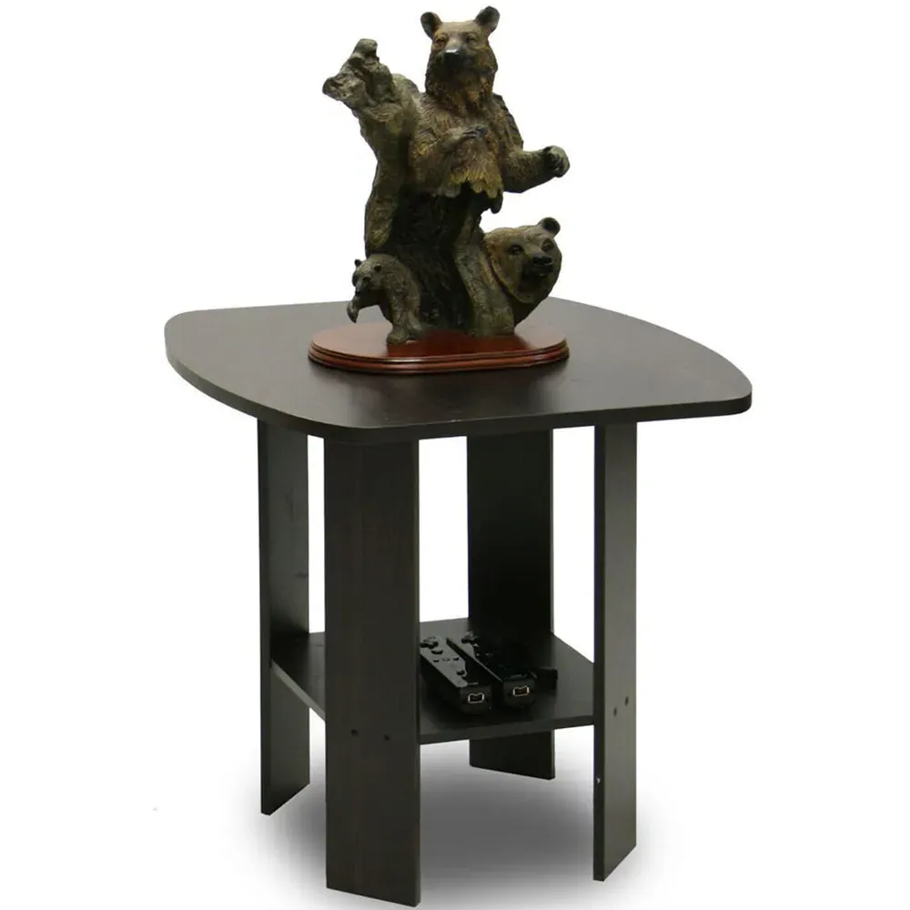Espresso Side Table with Storage Shelf - Black