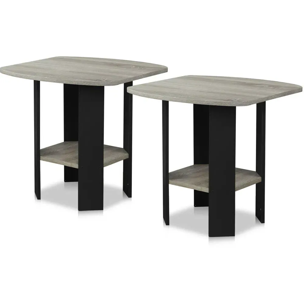 French Oak Grey End Table Set of 2 - Grey, Composite Wood