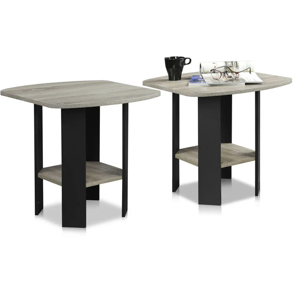 French Oak Grey End Table Set of 2 - Grey, Composite Wood