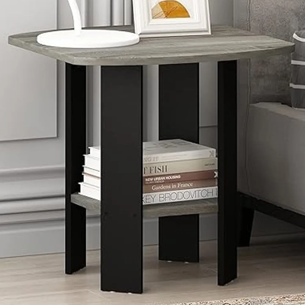 French Oak Grey End Table Set of 2 - Grey, Composite Wood
