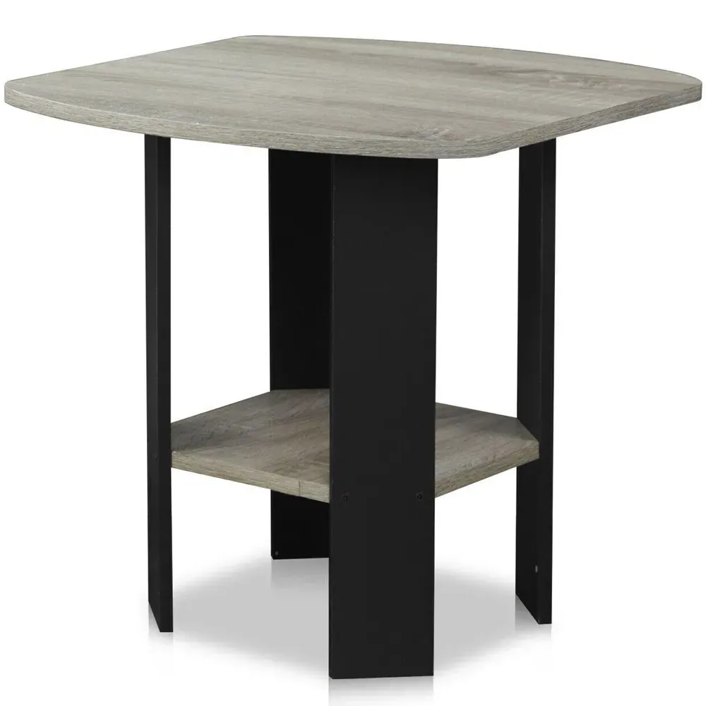 French Oak Side Table with Storage Shelf - Grey, Black