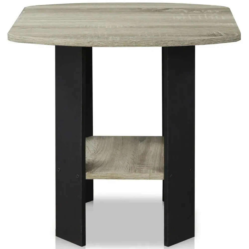 French Oak Side Table with Storage Shelf - Grey, Black