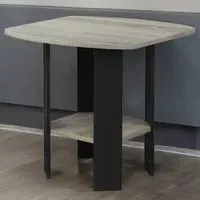 French Oak Side Table with Storage Shelf - Grey, Black