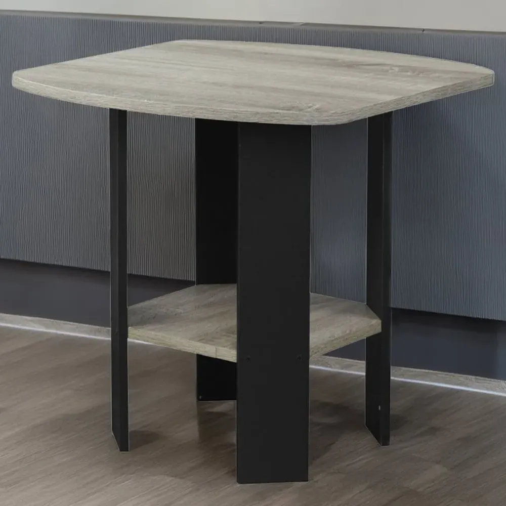 French Oak Side Table with Storage Shelf - Grey, Black