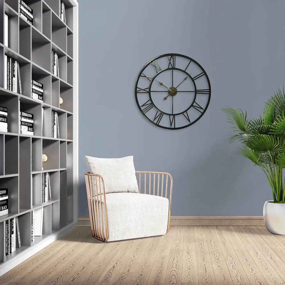 Grey Roman Numeral Round Wall Clock 76cm - Grey, Iron