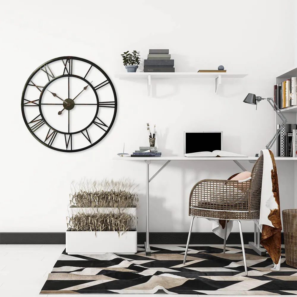 Grey Roman Numeral Round Wall Clock 76cm - Grey, Iron