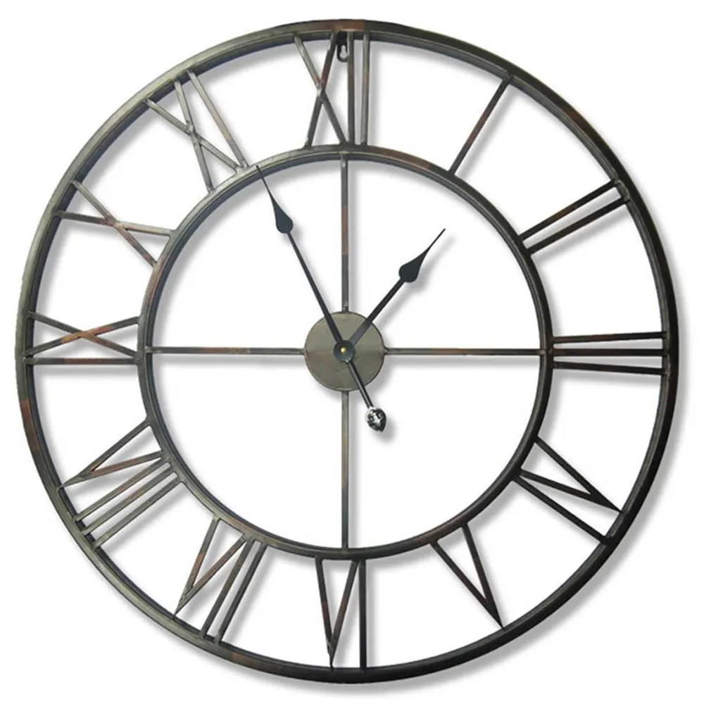 Grey Roman Numeral Round Wall Clock 76cm - Grey, Iron