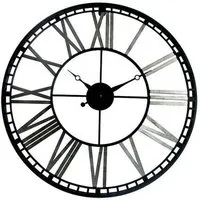 Industrial Round Wall Clock with Roman Numerals - Black, Iron