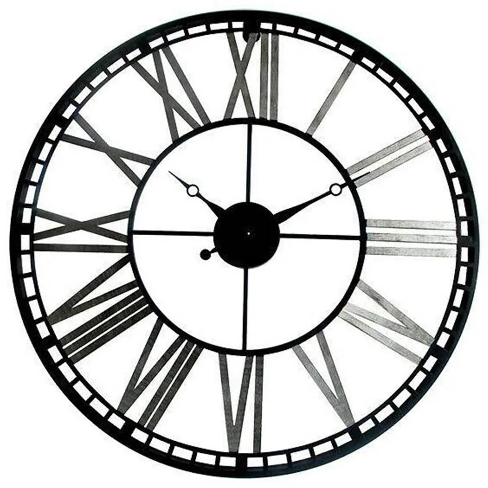 Industrial Round Wall Clock with Roman Numerals - Black, Iron