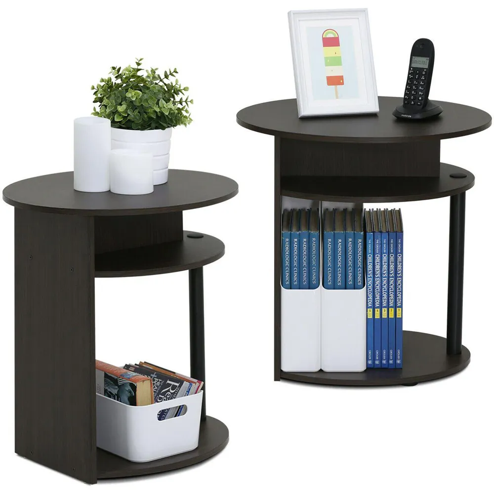 Jaya 2 Shelf Oval End Table Set of 2 - Black, Walnut