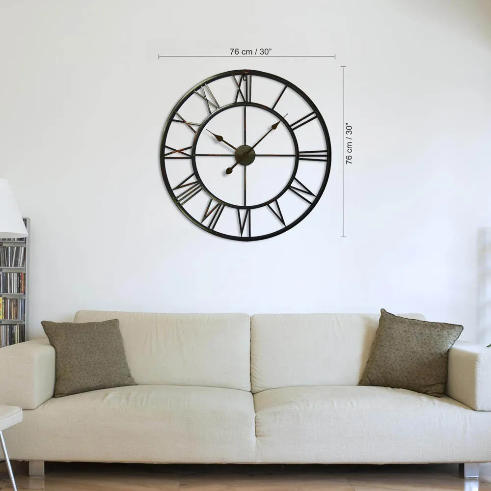 Round Wall Clock with Roman Numerals - Black