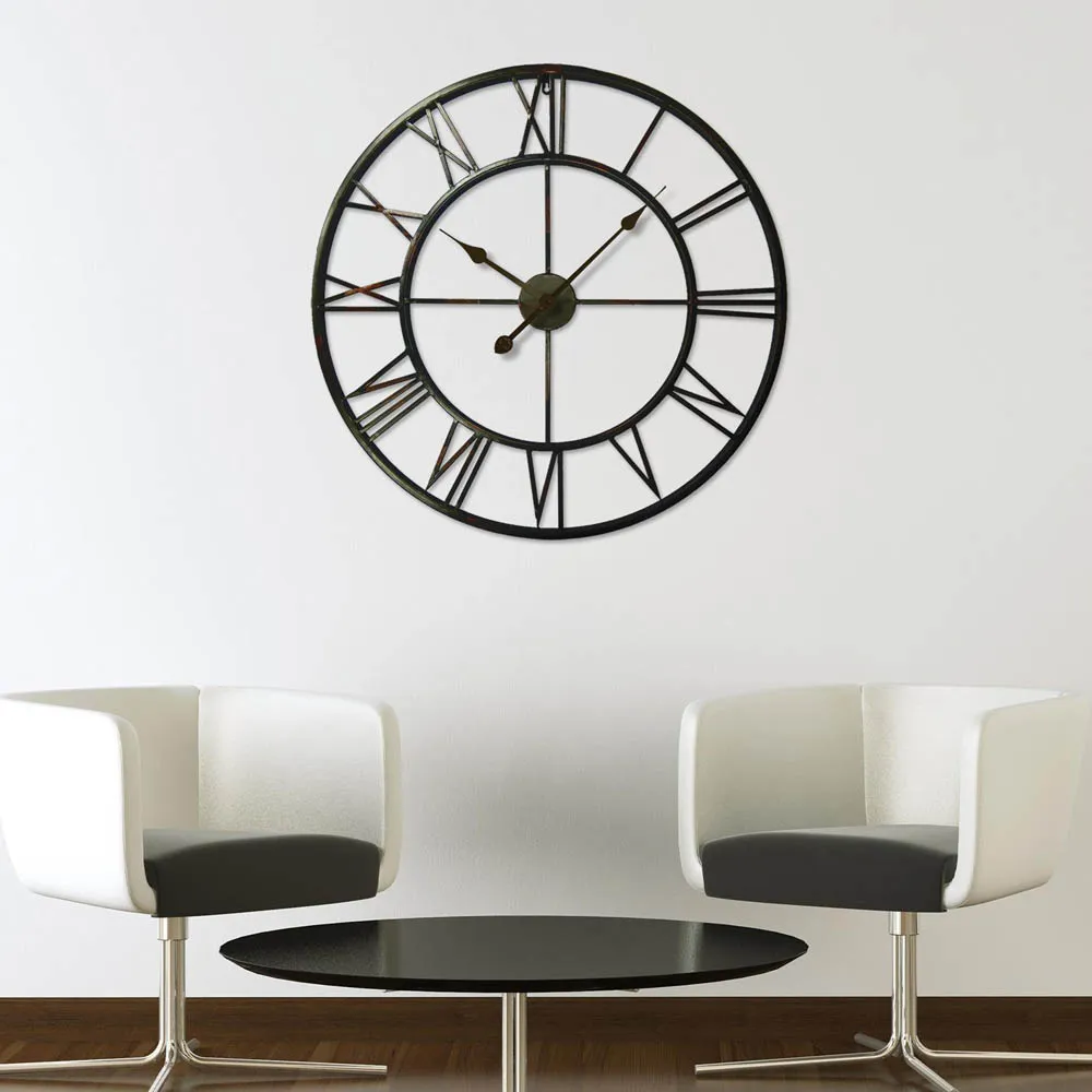 Round Wall Clock with Roman Numerals Set of 2 - Black