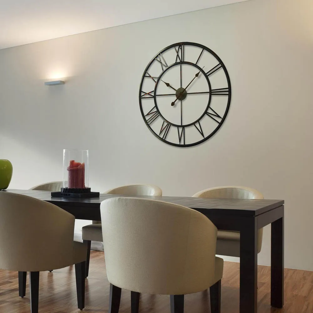 Round Wall Clock with Roman Numerals Set of 2 - Black